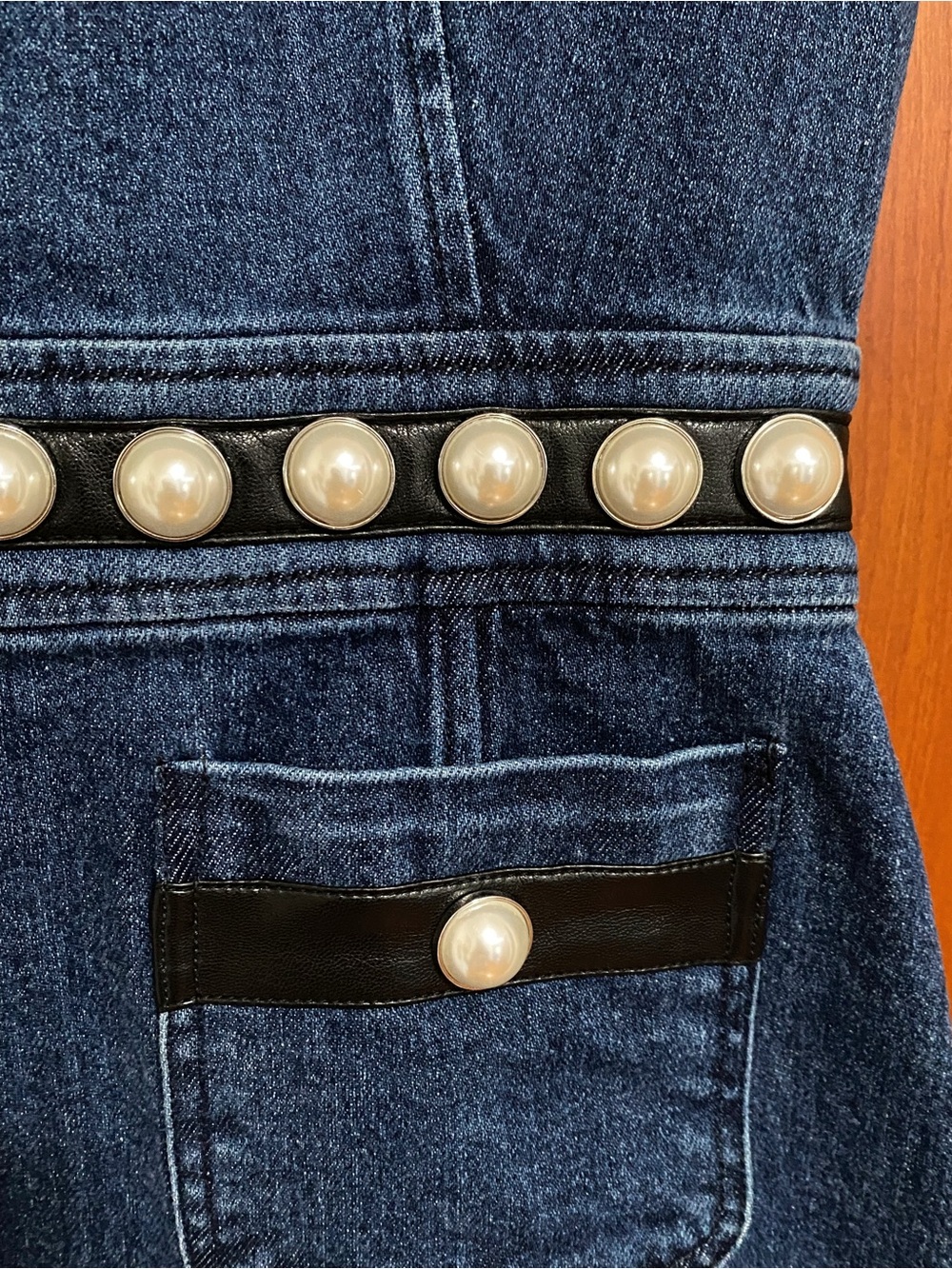 Cinq à Sept Giana Denim Pearl-Embellished Minidress size 0 - Picture 8 of 12